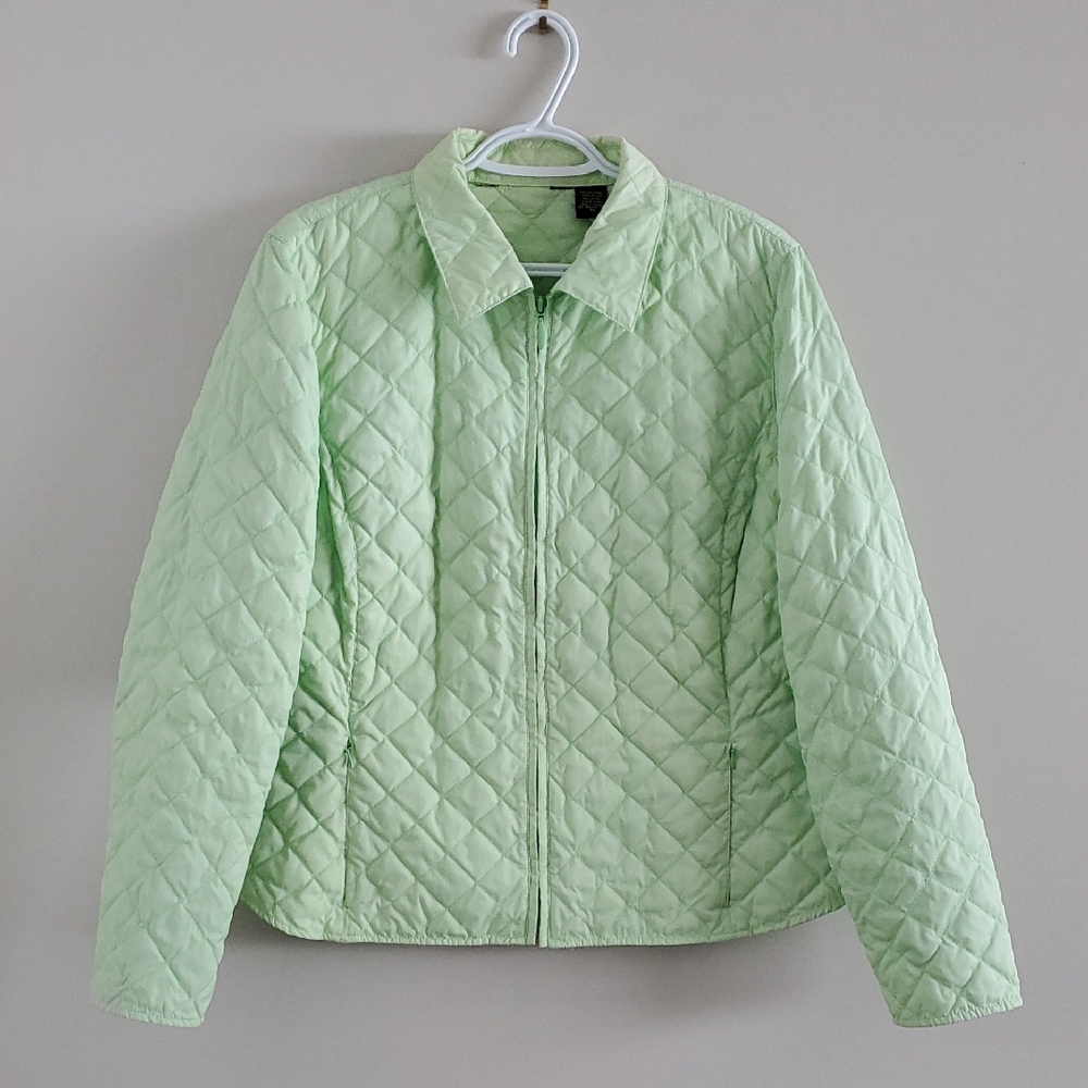 Eddie Bauer Mint Green Quilted Women's Spring Jacket Goose Down Insulation Sz XL